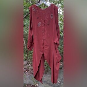 Blue Fish Boho Burgundy Long Calligrapher Jacket / Top w Original Art